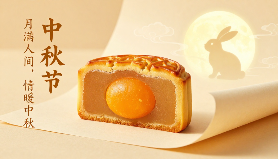 金黄酥皮蛋黄莲蓉月饼中秋摄影