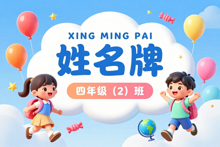 清新蓝白卡通儿童教育班级标识海报