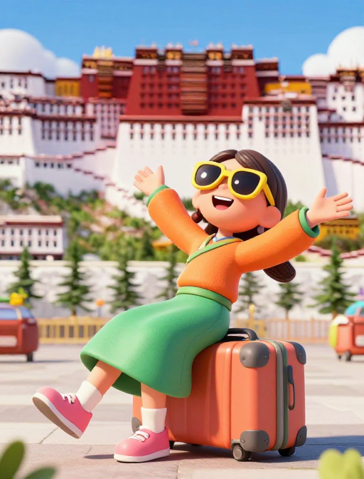 西藏拉萨欢乐游记：3D动画女孩冒险旅程