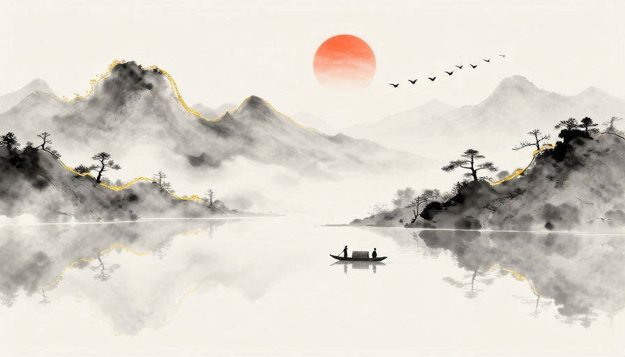 新中式水墨金箔山水背景图