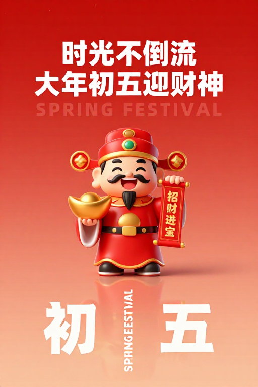 迎财神新年开门红 春节卡通插画海报