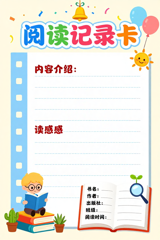 童趣插画风儿童阅读记录卡设计