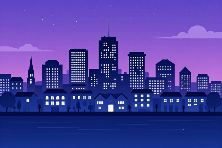 紫罗兰夜空下的现代城市静谧夜景