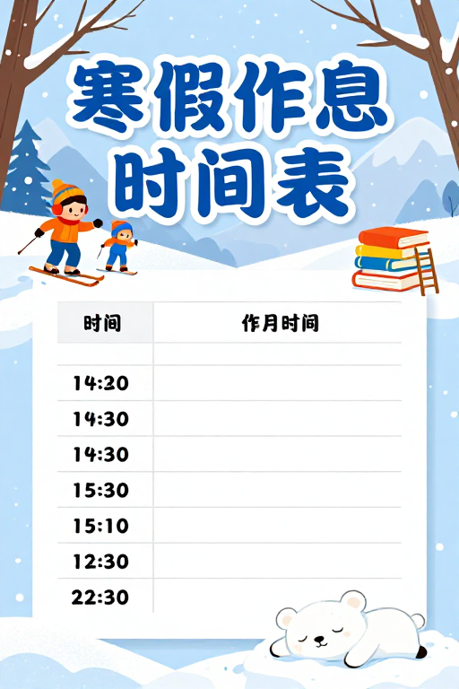 冬季温馨寒假作息时间表海报