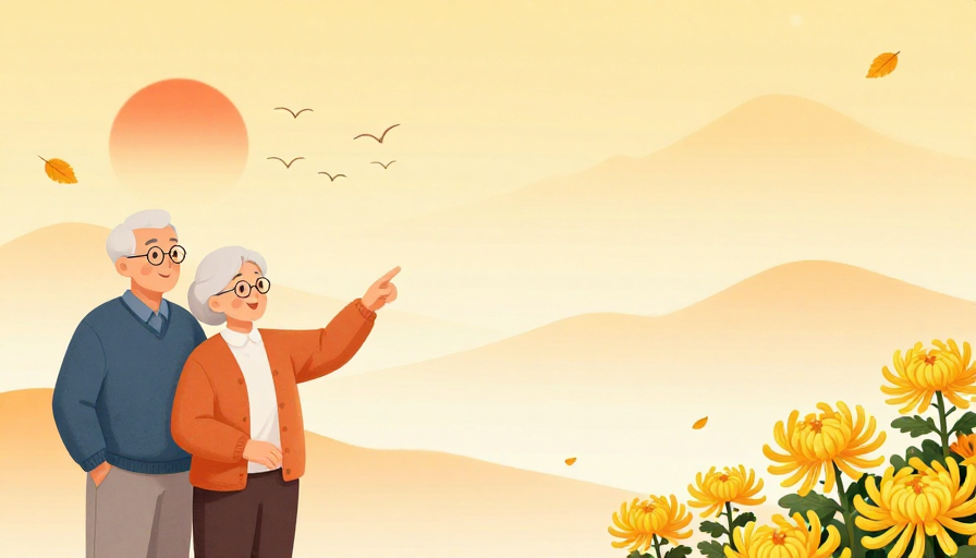 暖黄秋日黄昏:老年夫妇相依成画