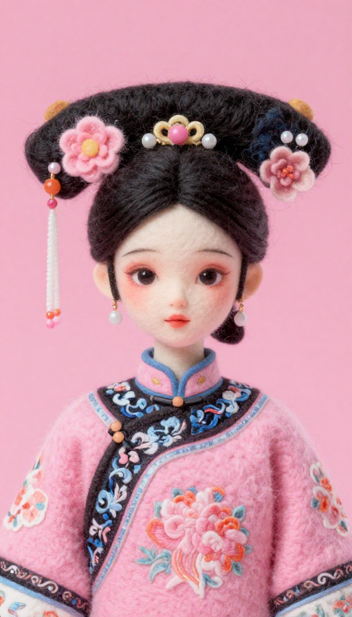 东方少女奇幻毛毡质感的国潮超现实插画