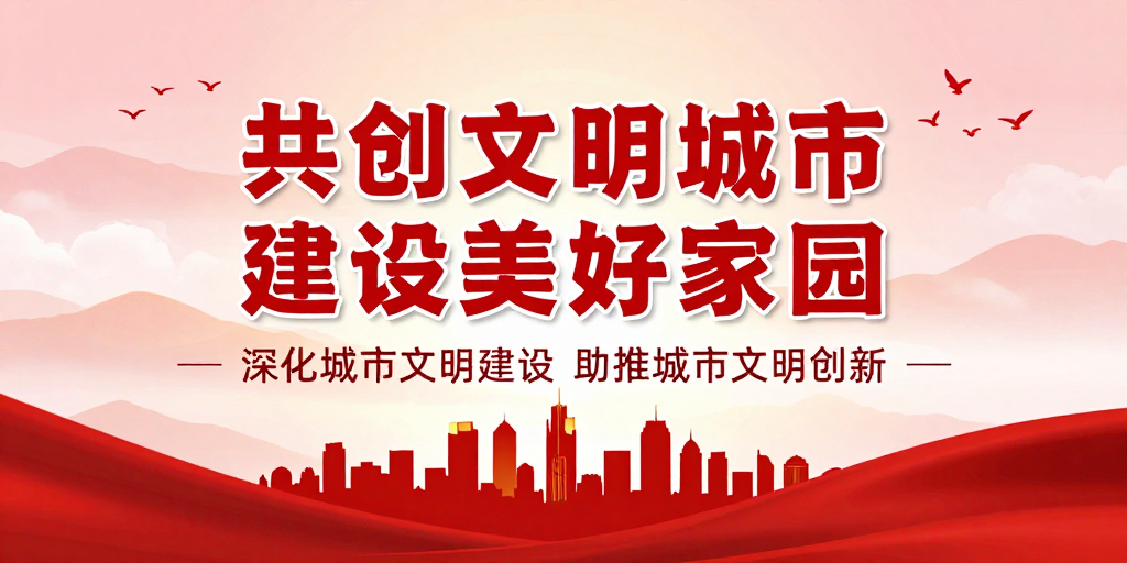 红色文明共建海报 现代正能量宣传