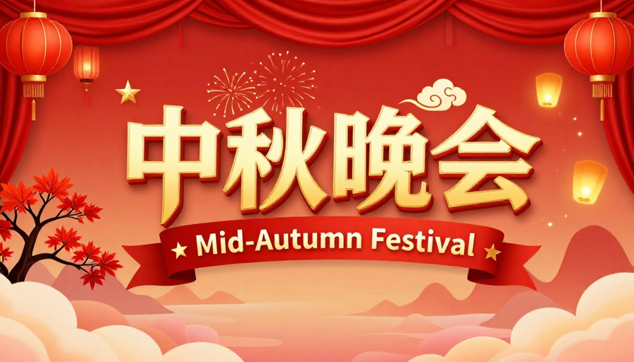 中秋晚会：传统与现代交融的红色喜庆海报