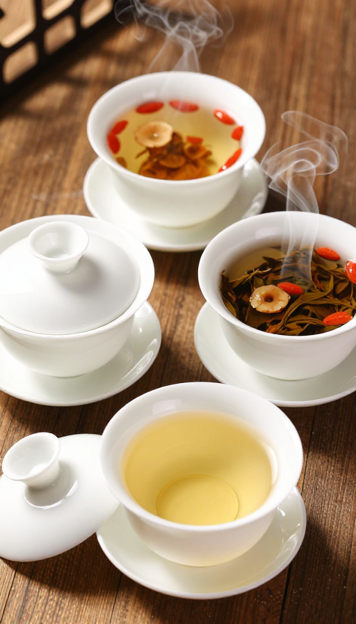 三杯盖碗茶,茶香四溢,传统饮品的温暖时刻