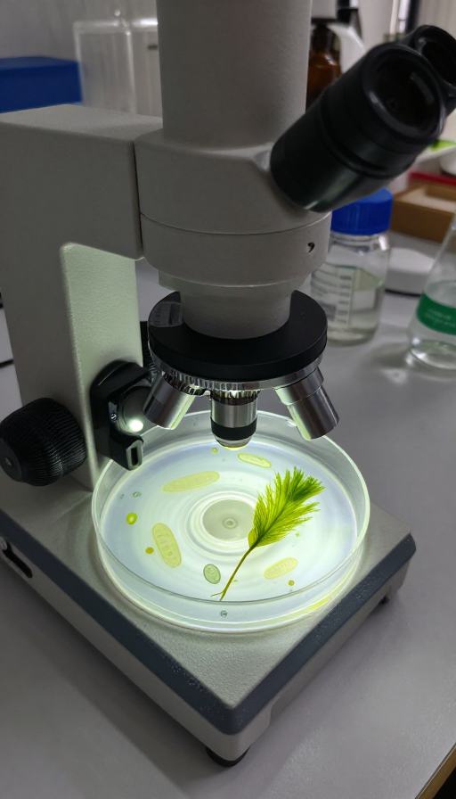 显微镜下的水绵实验:科学严谨的生物学研究瞬间