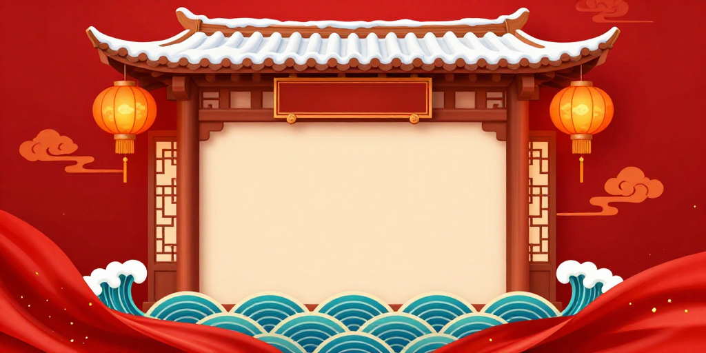喜庆中国风门楼插画背景