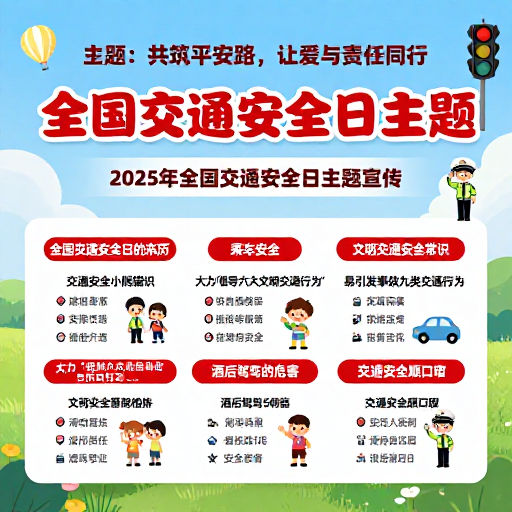 清新童趣风 2025全国交通安全日公益海报