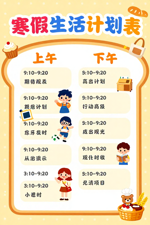 童趣寒假计划表：温馨面包风学习生活指南