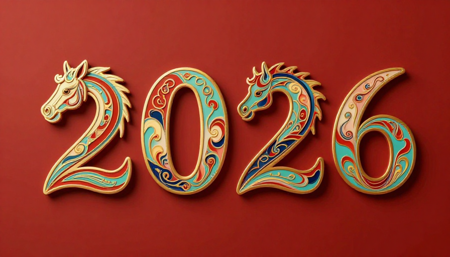 朱砂红底凸印金线2026马头书法字体