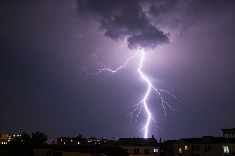 震撼瞬间:闪电划破夜空的掠光