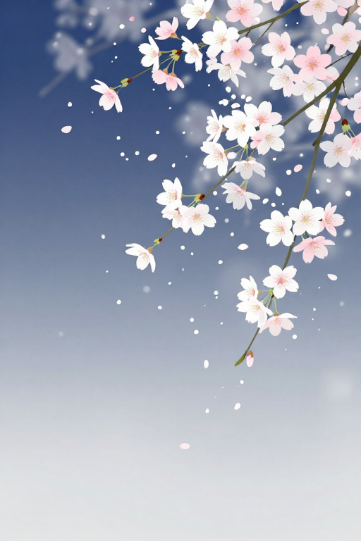 唯美日式樱花垂枝水墨意境插画