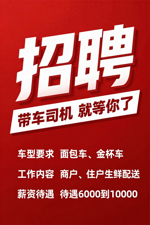 红色3D立体字带车司机招聘海报