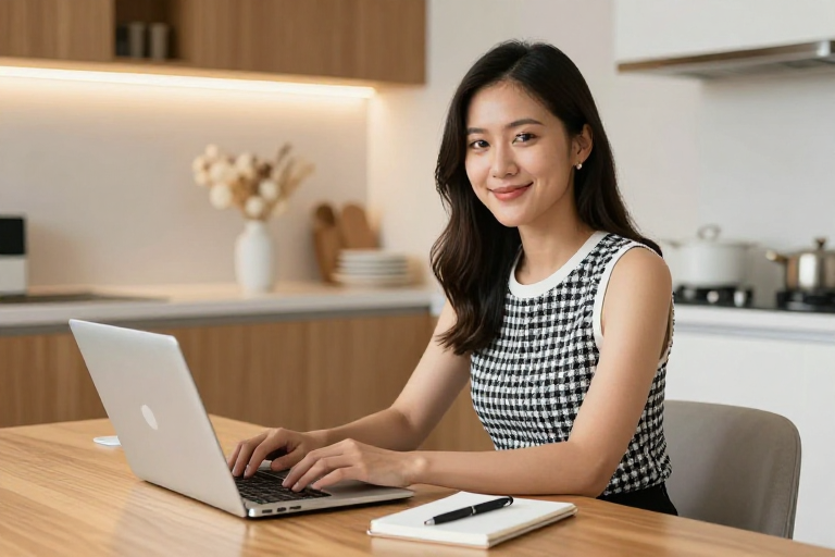 现代女性远程办公时光，专业生活美学