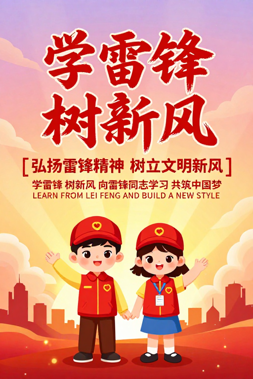 雷锋精神海报:红韵青春,文明新风共筑中国梦