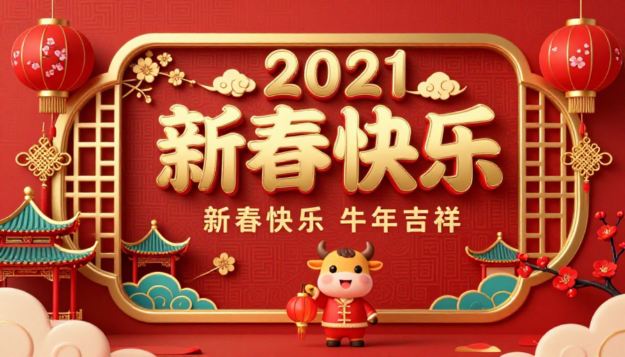 金红喜庆2021新春贺岁海报