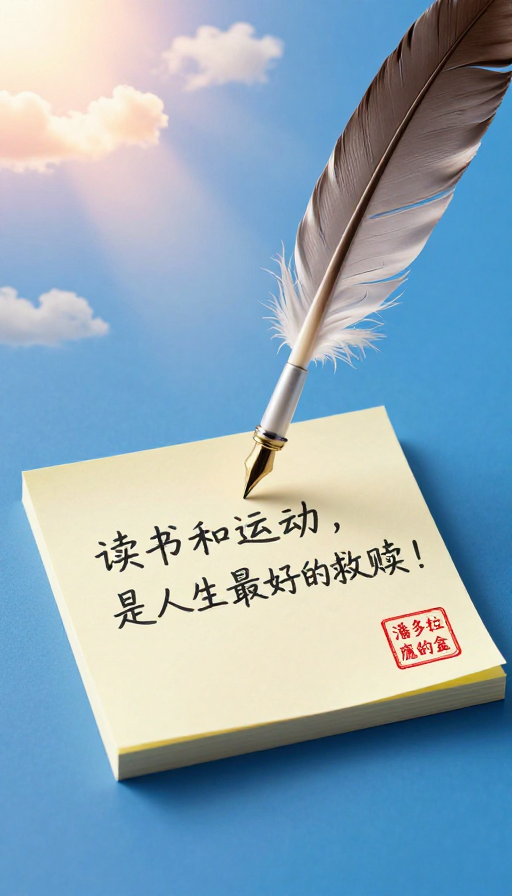 阳光穿透救赎:羽毛笔书写人生哲理的3D梦幻摄影