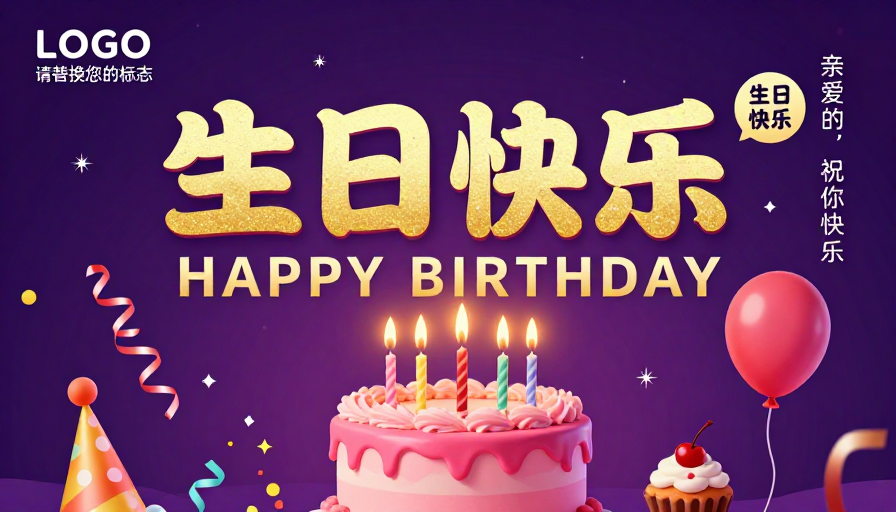 梦幻紫色生日庆典：立体金粉贺卡与奢华蛋糕