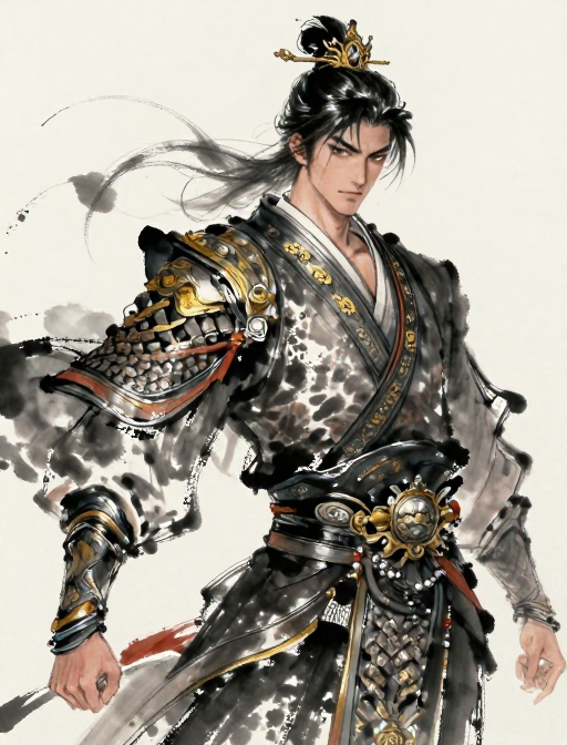 血色战将·水墨风动态人物插画