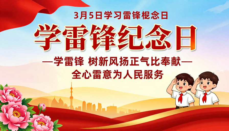 学习雷锋纪念海报 红黄鲜明庄重热烈