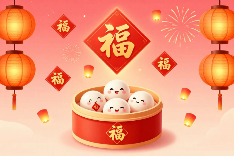 福满人间·元宵喜乐：温暖国风插画海报