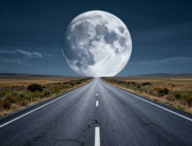 月影公路:未来科幻风景摄影