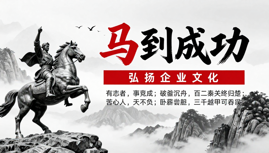 马到成功：黑红书法企业文化海报
