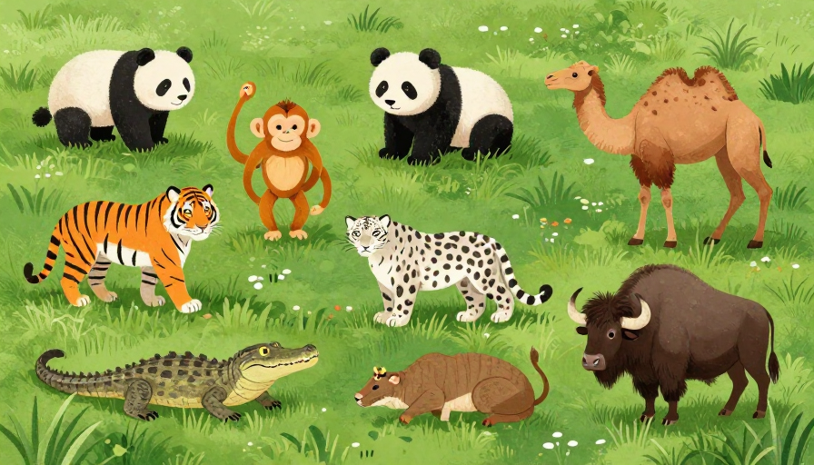 生态守护:可爱插画描绘野生保护动物的绿色家园