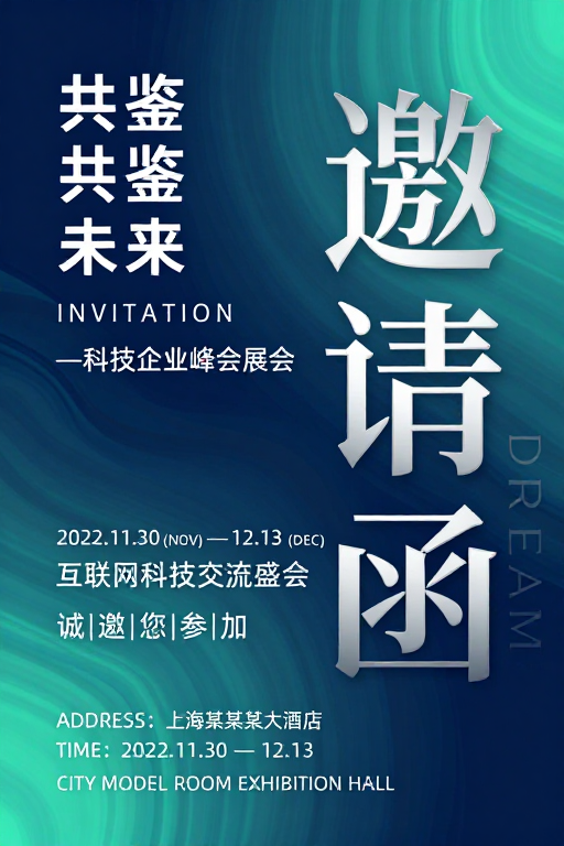 未来科技峰会邀请函:深蓝渐变流体设计