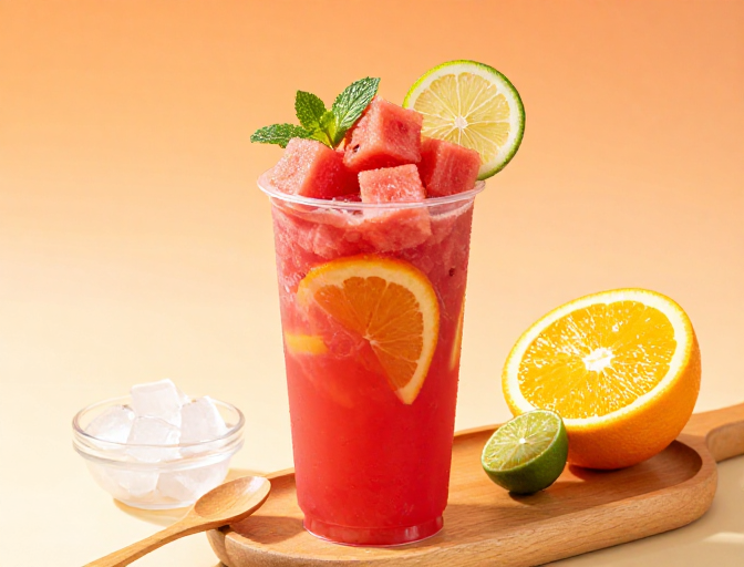 夏日鲜榨西瓜饮:清凉解暑的视觉享受