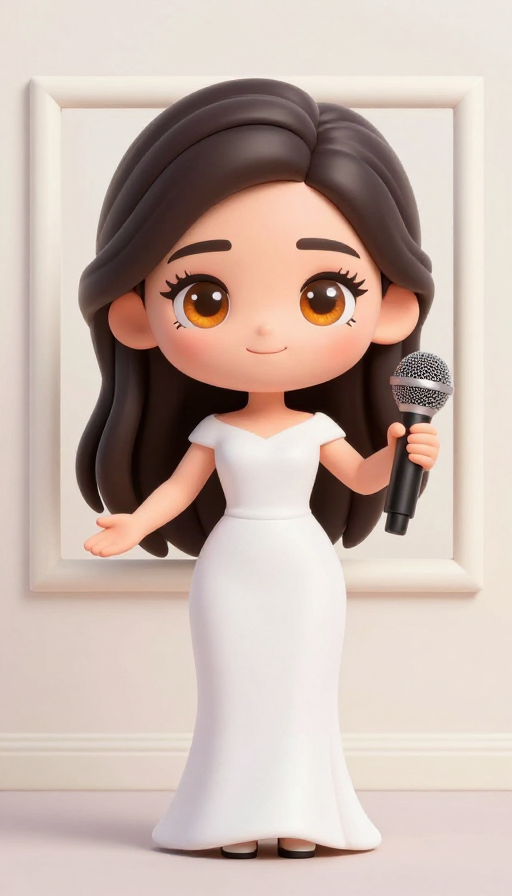 Q版3D皮克斯女明星甜美出镜，相框手伸出持话筒
