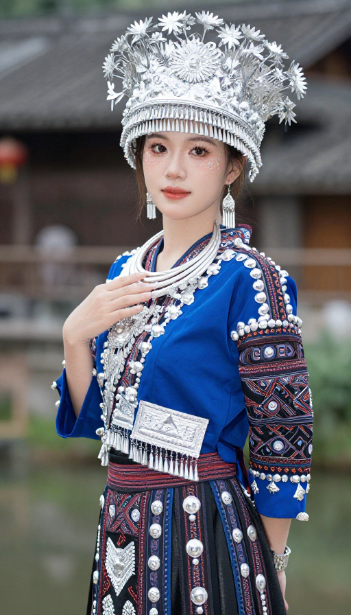 畲族美女身着传统服饰写真：民族风情与自然之美