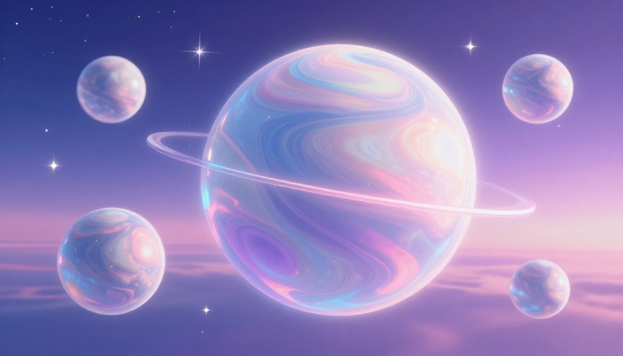 梦幻紫蓝虹彩星球悬浮宇宙场景