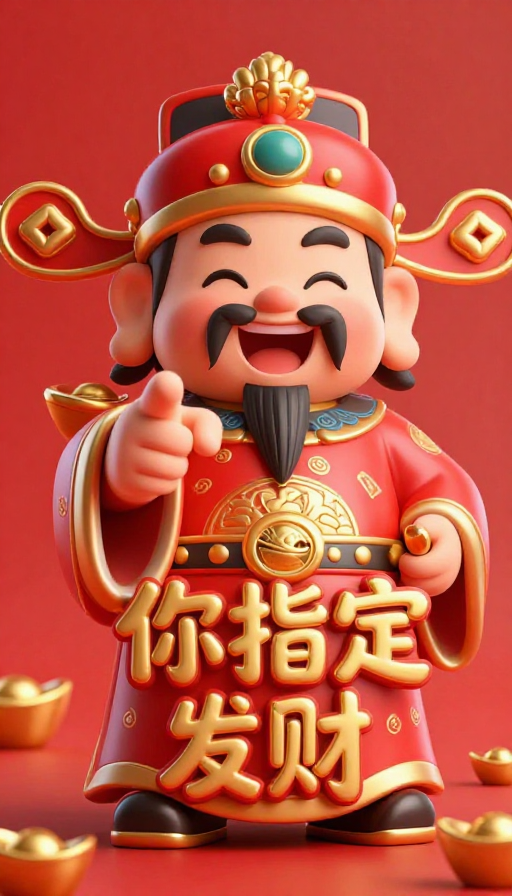 国风Q版财神霸气指财，喜庆3D渲染超高清