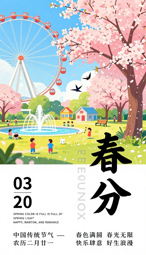 春分节气:清新春日插画海报