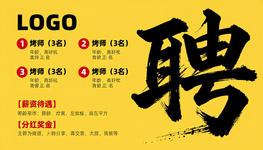 黄底黑书:传统书法与现代设计融合的餐饮招聘海报