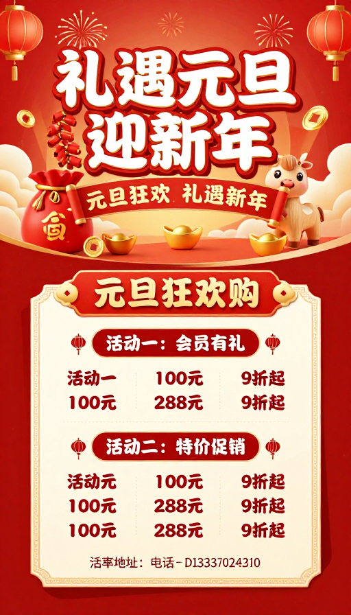 喜庆红金新年促销海报