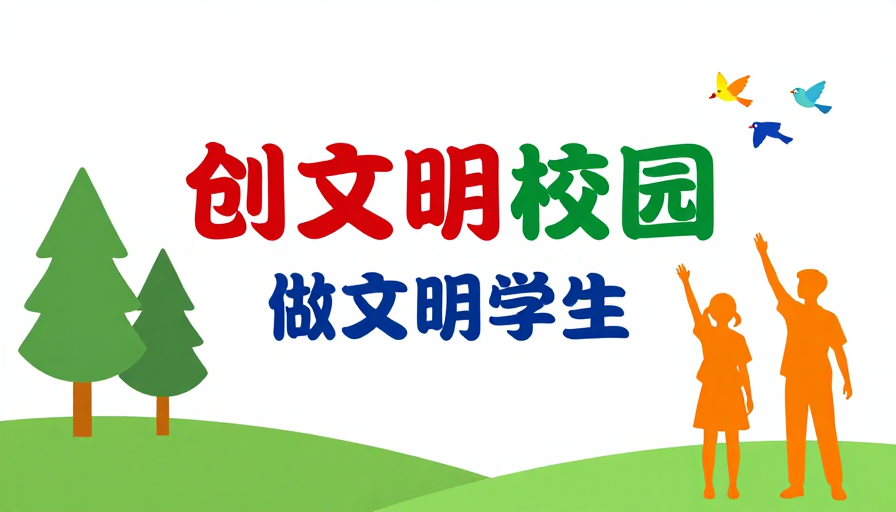 简约风校园文明海报:红绿主标与活力剪影设计