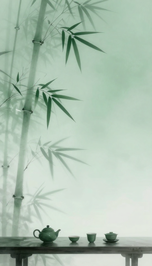 禅意竹林茶席:低饱和绿调的极简留白艺术