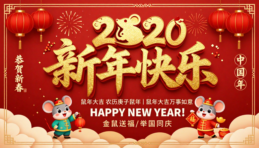 2020新春贺岁·国潮红金非遗年味海报