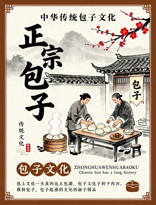 水墨风中华传统包子文化宣传海报