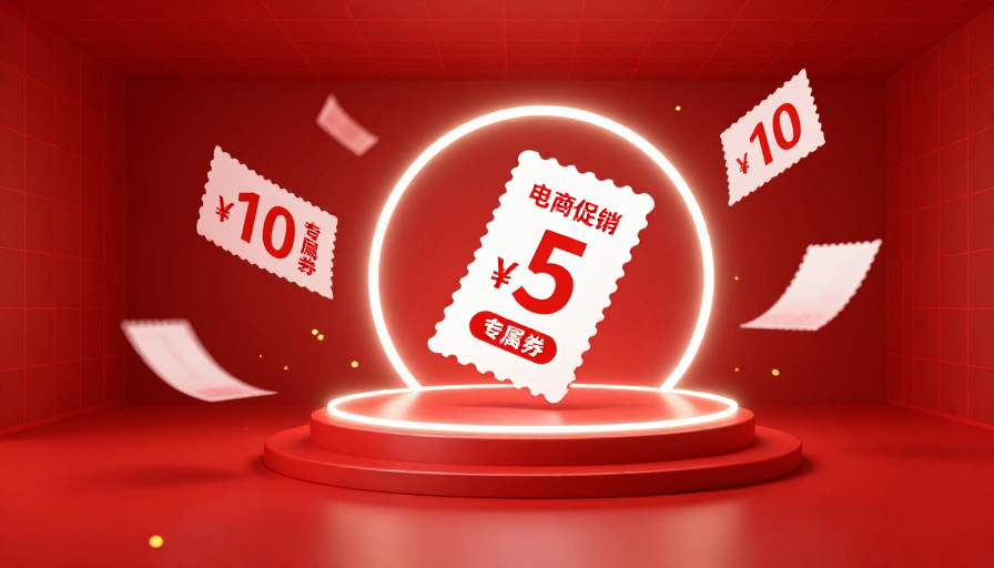 红色科技促销背景：动感3D优惠券展示