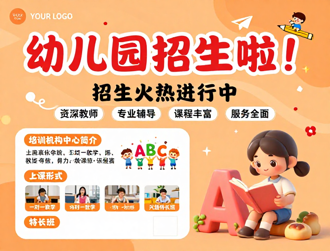 橙色童趣幼儿园招生海报设计