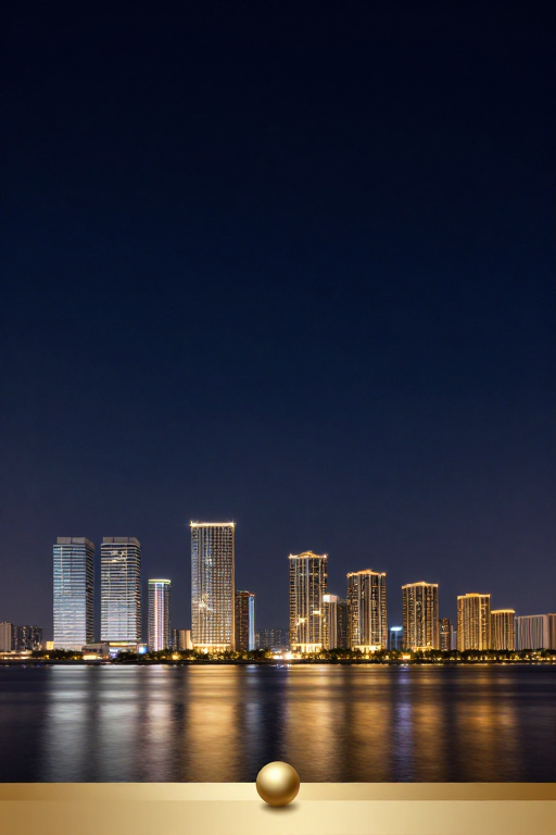 深蓝夜空下的现代城市天际线——轻奢数字艺术