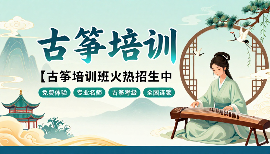 清新雅致古筝培训风宣传海报