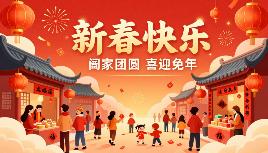 中国风新年喜庆插画海报